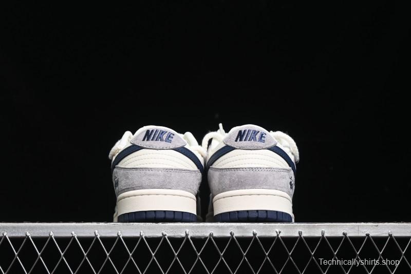 Nike SB Dunk Low Stussy Collaboration - Navy Blue Embroidery Swoosh Anniversary Custom Low-Top Casual Sneakers - SJ2068-296