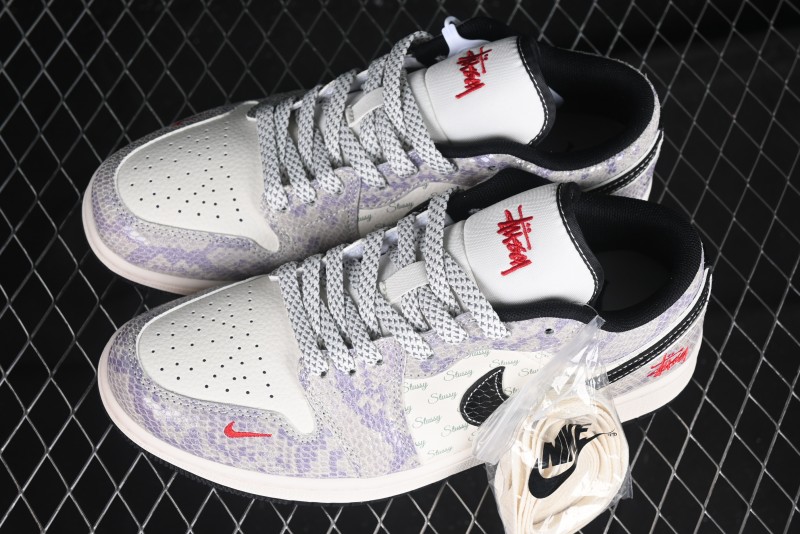 Nike Air Jordan 1 Low AJ1 Stussy Snake Year Limited Edition Purple Snake Grain High-End Custom Retro Basketball Shoes - FC1688-201