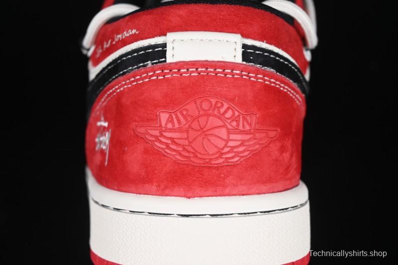 Nike Air Jordan 1 Low Stussy Collaboration - Black Red Custom High-End Retro Basketball Shoes - SJ9950-048