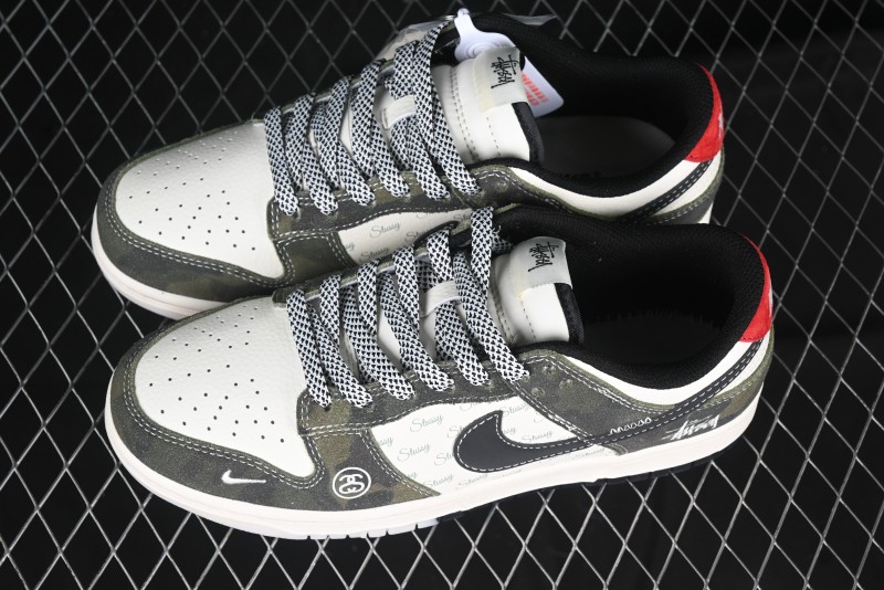 Nike SB Dunk Low Stussy Collaboration - Camo Black Swoosh Anniversary High-End Custom Low-Top Casual Sneakers - DM6868-011