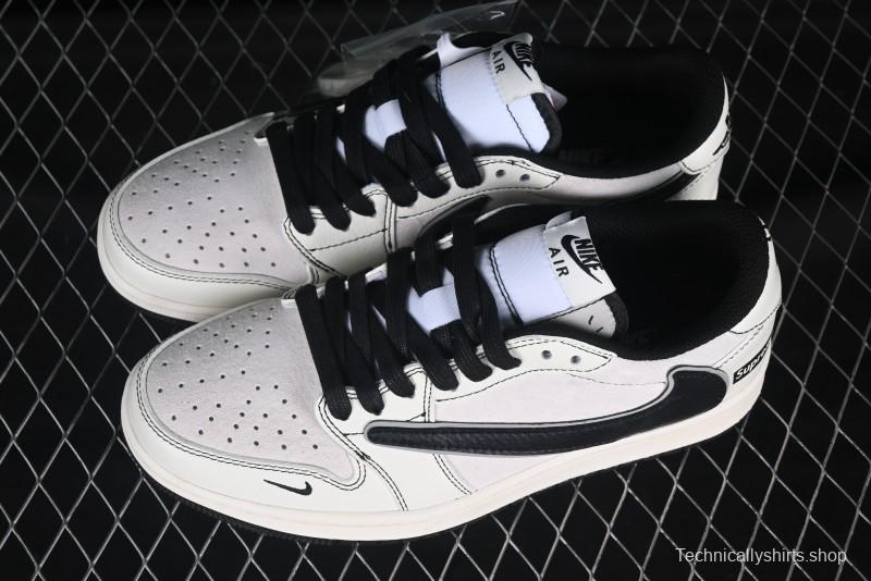 Nike Travis Scott x Fragment Design x Air Jordan 1 Low OG SP AJ1 Supreme Collaboration Sneakers in Off-White Black - XZ2268-080