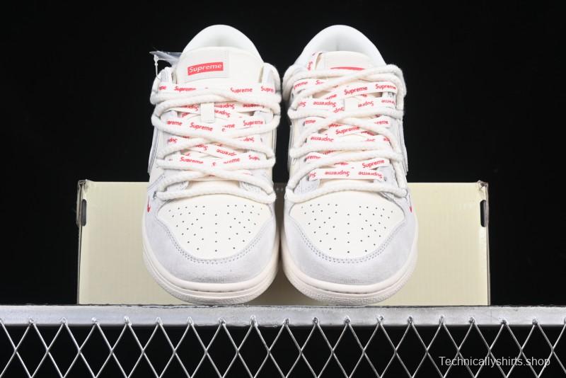 Nike SB Dunk Low Supreme Collaboration Light Gray Drawstring Anniversary High-End Custom Low-Top Casual Skate Shoes - XX3168-109