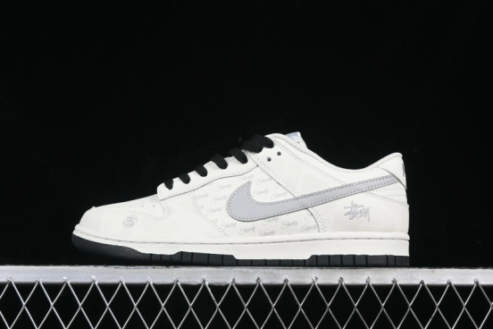 Nike SB Dunk Low Stussy Collaboration Barcode Embroidery Grey Hook Anniversary Custom Low-Top Casual Skate Shoes - DJ2024-054