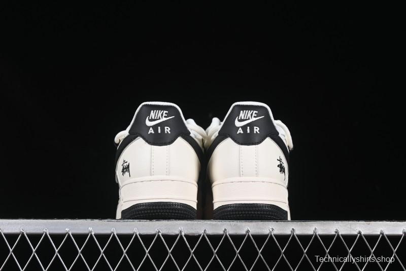 Nike Air Force 1 '07 Low Stussy Collaboration Beige Black Drawstring Casual Sneakers - SJ1198-109