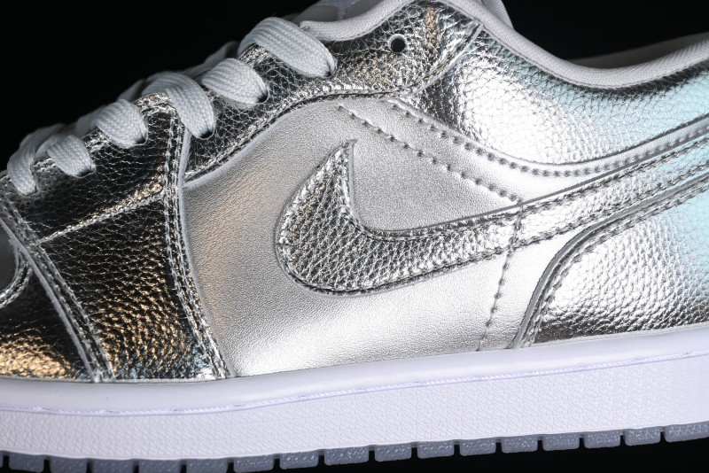 Nike Air Jordan 1 Low "Metallic Silver" Casual Sneakers with Metallic Finish - FN5030-001
