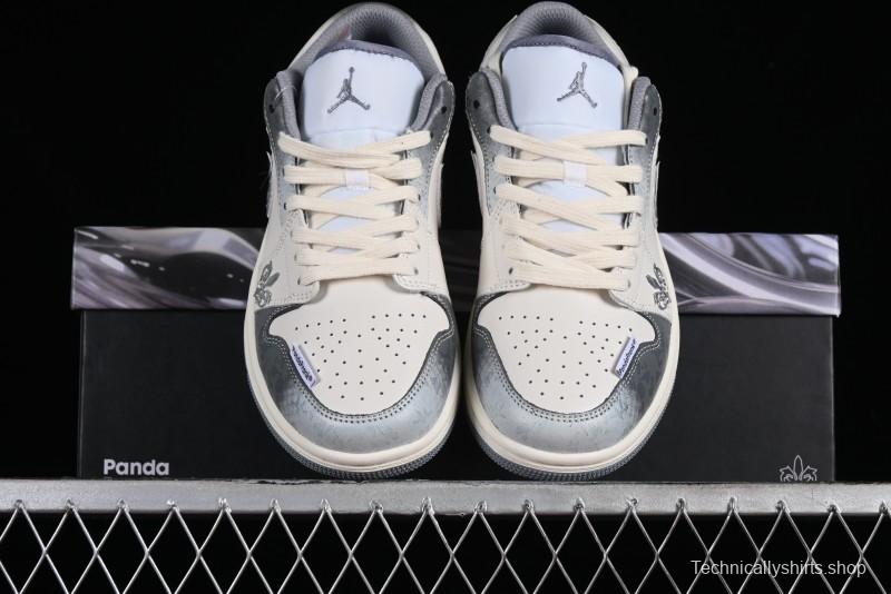 Nike Air Jordan 1 Low AJ1 Panda Prank Modern Gray Floral Low-Top Casual Sneakers - 553560-053