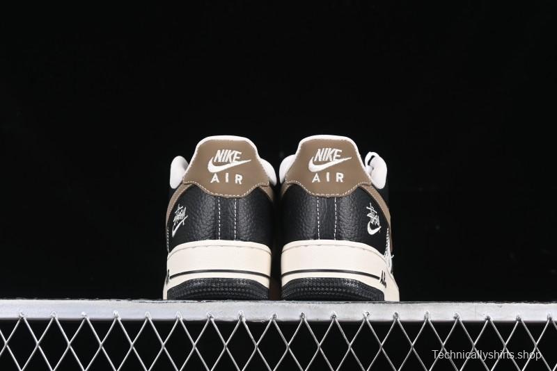 Nike Air Force 1 '07 Low Stussy Collaboration Black Leather & Gum Sole Low-Top Casual Sneakers - CH6336-519