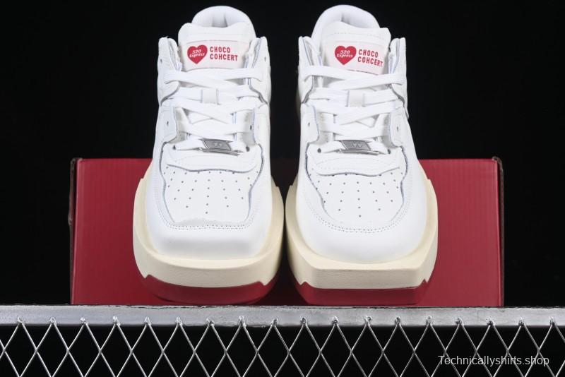 Choco Concert Leather Round Square Asymmetric Fashion Sneakers White Wine Red - AJE5