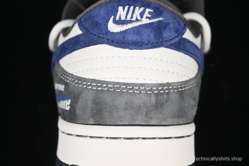 Nike SB Dunk Low Supreme Collaboration - Grey White Blue Swoosh Lace-Up Anniversary Customized Low-Top Casual Skate Shoes - XS1186-100