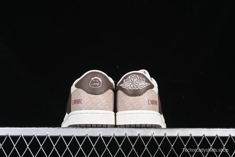 Nike Travis Scott x Fragment Design x Air Jordan 1 Low OG SP AJ1 Snake Year Limited Brown Snake Print Low Top Casual Sneakers - DM7866-074