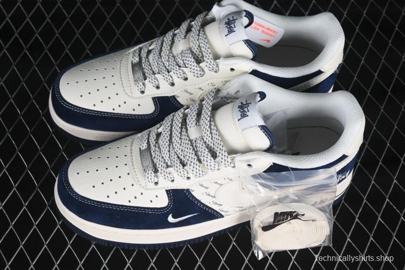 Nike Air Force 1 '07 Low Stussy Collaboration Dark Blue Suede White Swoosh Low-Top Casual Sneakers - XZ6188-673