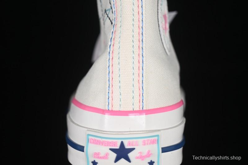 Converse Chuck 1970s High Top Casual Sneakers with Star Stitching and White-Pink-Blue Mismatched Design - A15744C