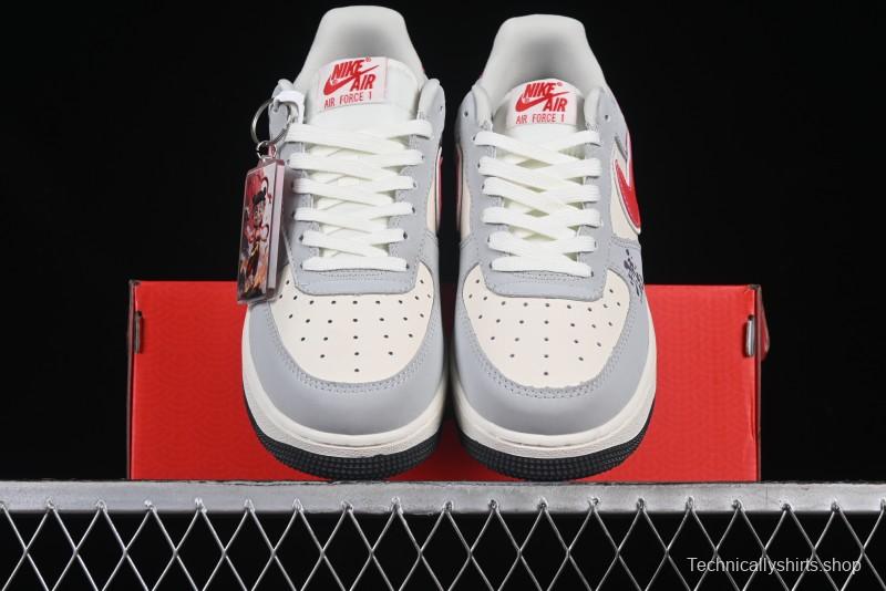 Nike Air Force 1 '07 Low Nezha Collaboration Grey Red Swoosh Casual Sneakers - DF0188-046