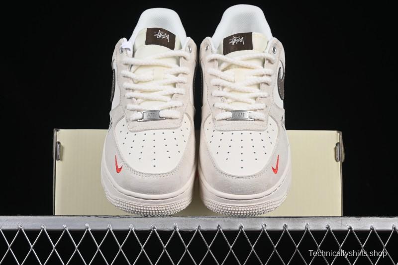 Nike Air Force 1 '07 Low Stussy Collaboration Dual-Tone Beige Brown Low-Top Casual Sneakers - SJ6698-025