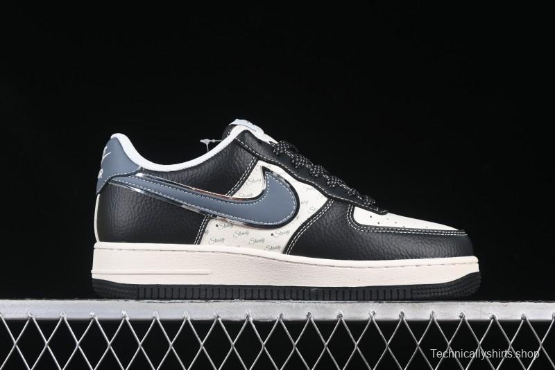 Nike Air Force 1 '07 Low Stussy Collaboration Grey Blue Black Leather Low-Top Casual Sneakers - XZ6188-199