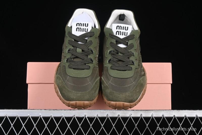 Miu Miu Suede Round Toe Lace-Up Low Top Women's Casual Shoes - 99D4