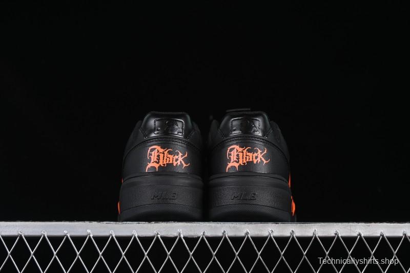 NY Yankees Black Leather Sneakers with Bold Orange Logo