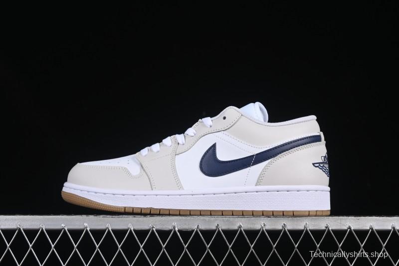 Nike Air Jordan 1 Low AJ1 Casual Sneakers with Cream and Blue Accents - 553558-146