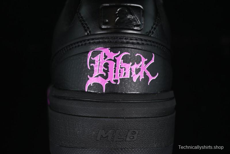NY Yankees Black Leather Sneakers with Bold Pink Logo