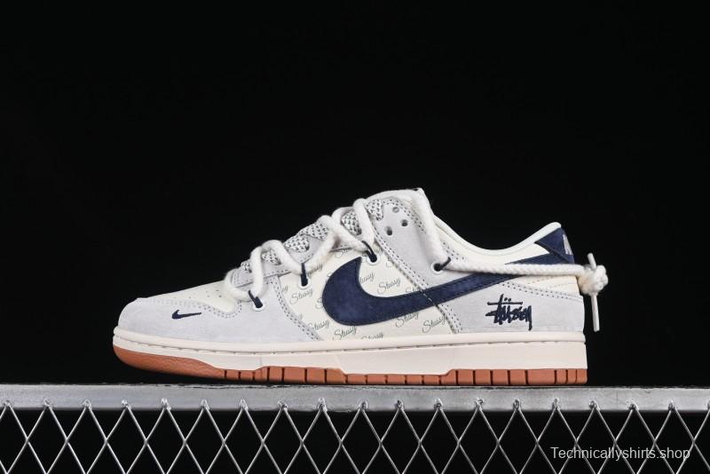 Nike SB Dunk Low Stussy Anniversary Customized Sneakers with Black Swoosh and Rubber Sole - YX5066-263