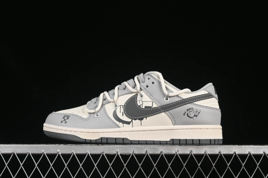 Nike SB Dunk Low Off-White Anniversary Custom Sneakers with Strap and Heart Grey Swoosh - DM6868-078