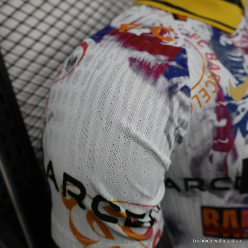 Player Version 25/26 Barcelona White with Graffiti Art Pattern Jersey