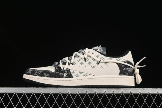 Nike Travis Scott x Fragment Design x Air Jordan 1 Low OG SP AJ1 LV Collaboration Black Denim Low-Top Casual Sneakers - YX5066-323