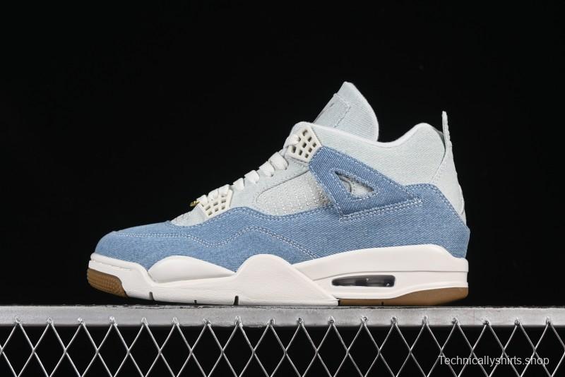 Nike Air Jordan 4 Retro Denim "Worn Blue" Sneakers with Distressed Wash Finish - IB6716-100