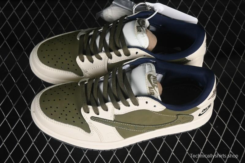 Nike Travis Scott x Fragment Design x Air Jordan 1 Low OG SP AJ1 Dior Collaboration Beige White Low Top Casual Sneakers - LD2025-008