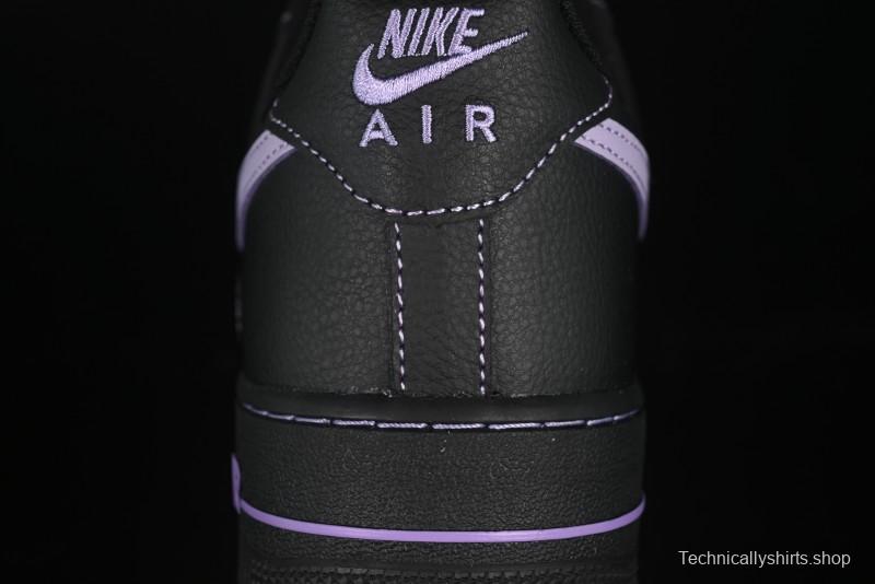 Nike Air Force 1'07 Low Casual Sneakers in Black with Purple Swoosh - HQ2037-001