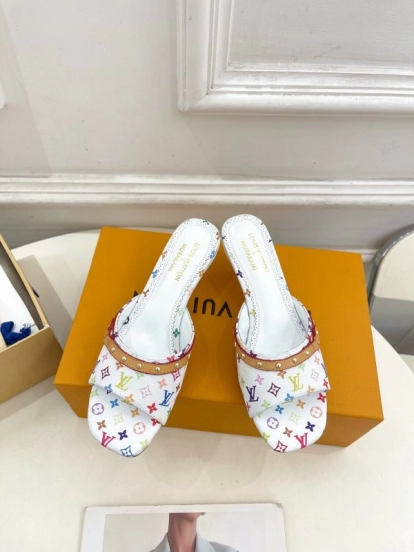 2025 Slippers Louis Vuitton White Multicolor Leather Slippers