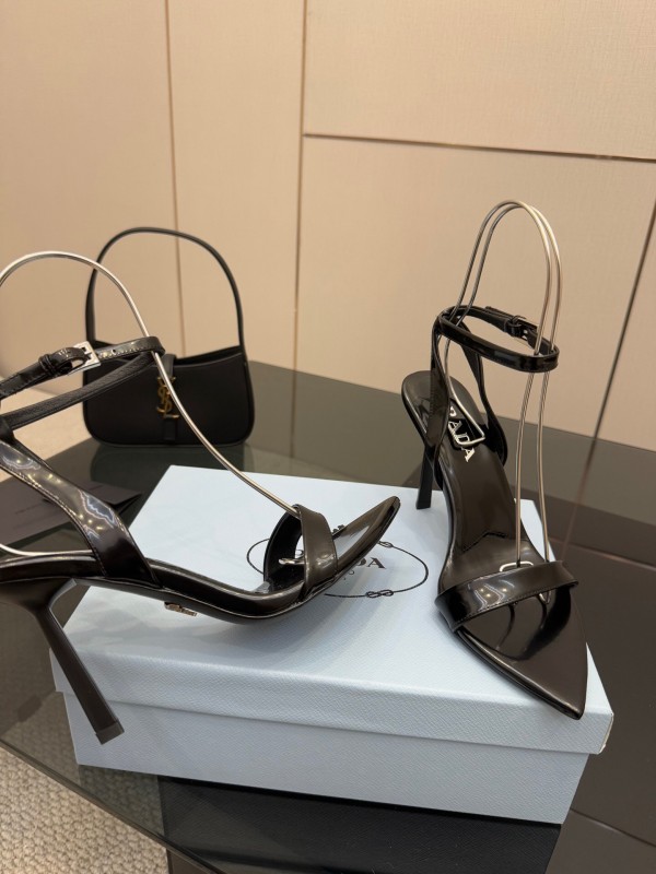 2025 Women Prada Black Leather Heels KFY00290