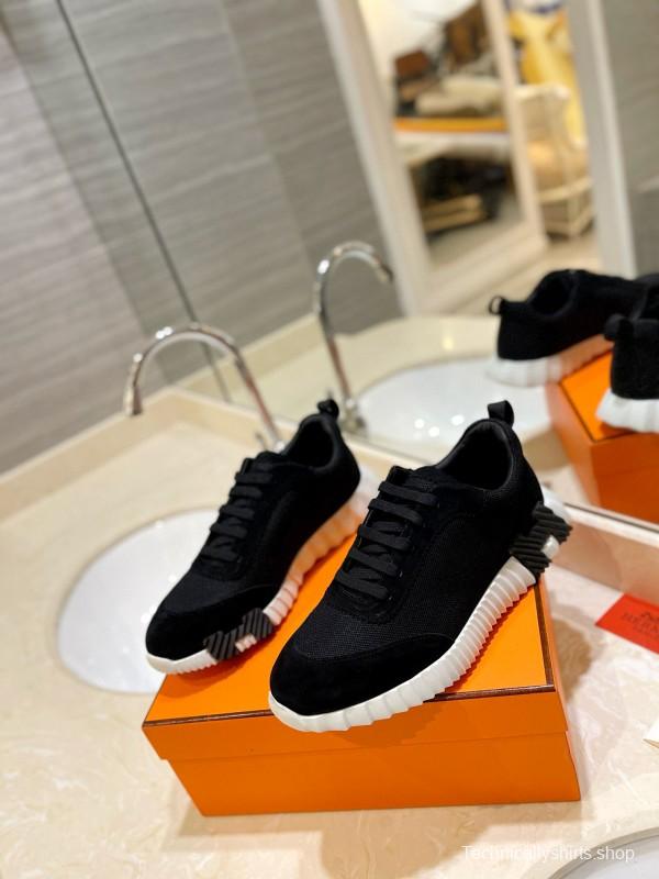2024 Unisex Hermès black white fabric Suede sneakers
