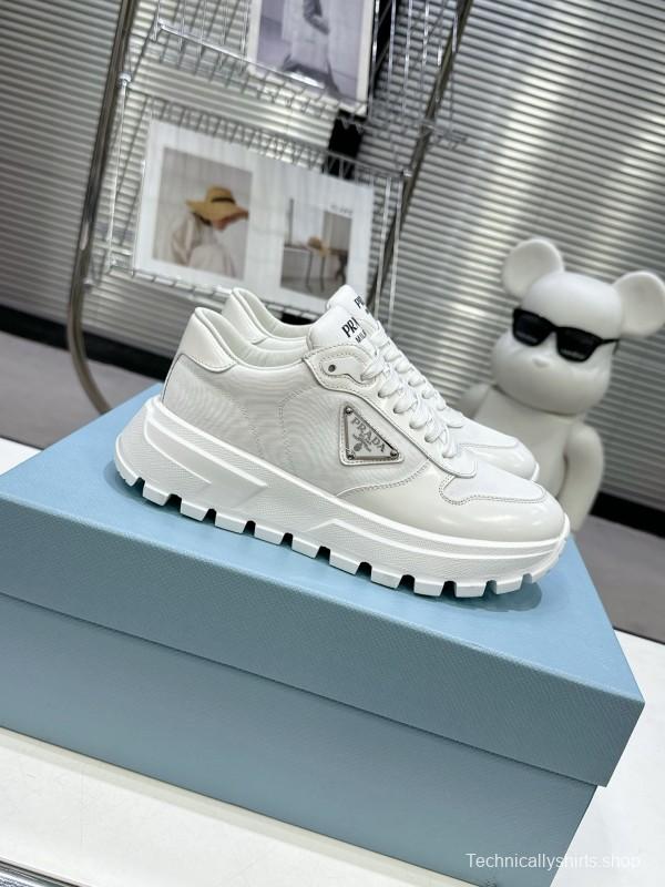 2025 Women Prada White Leather Sneakers