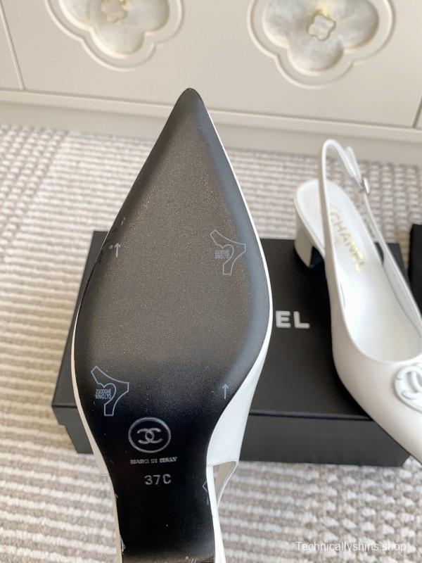 2025 Women Chanel White Patent Leather Slingback Heart CC KFY00300