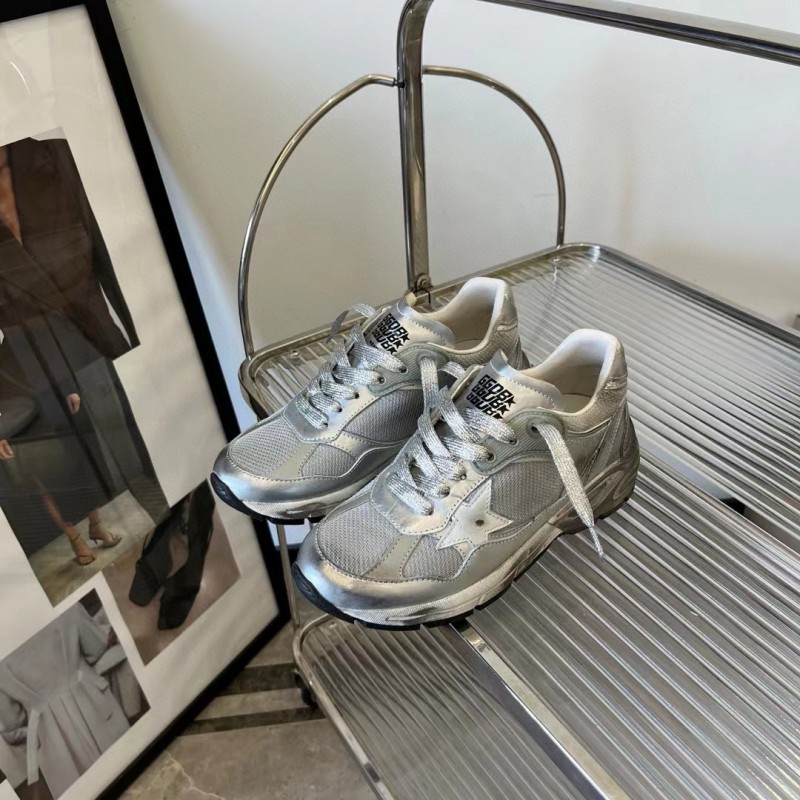2024 Unisex GGDB Silver Mesh Leather Sneakers