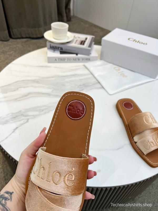 2025 Women Chloé Brown Leather Slippers LY00200