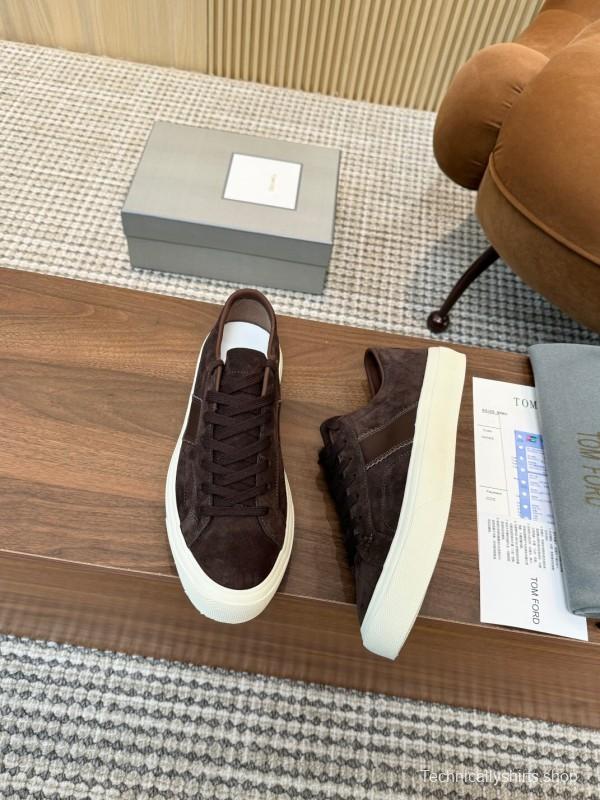 2025 Men TOM FORD Dark Brown Black Suede Leather Sneakers LY00360