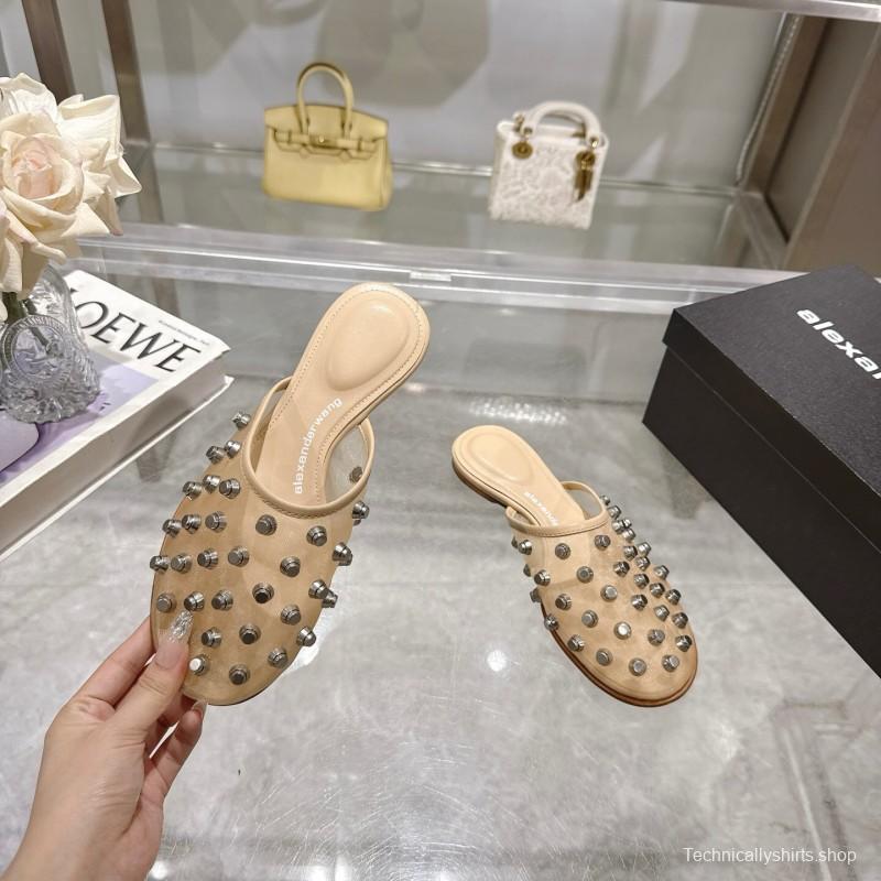 2025 Slippers Alexander Wang Beige Leather Studded LY00310