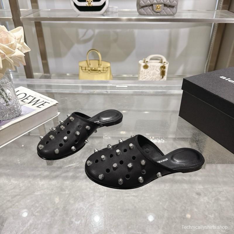 2025 Slippers Alexander Wang Black Leather Studded LY00310