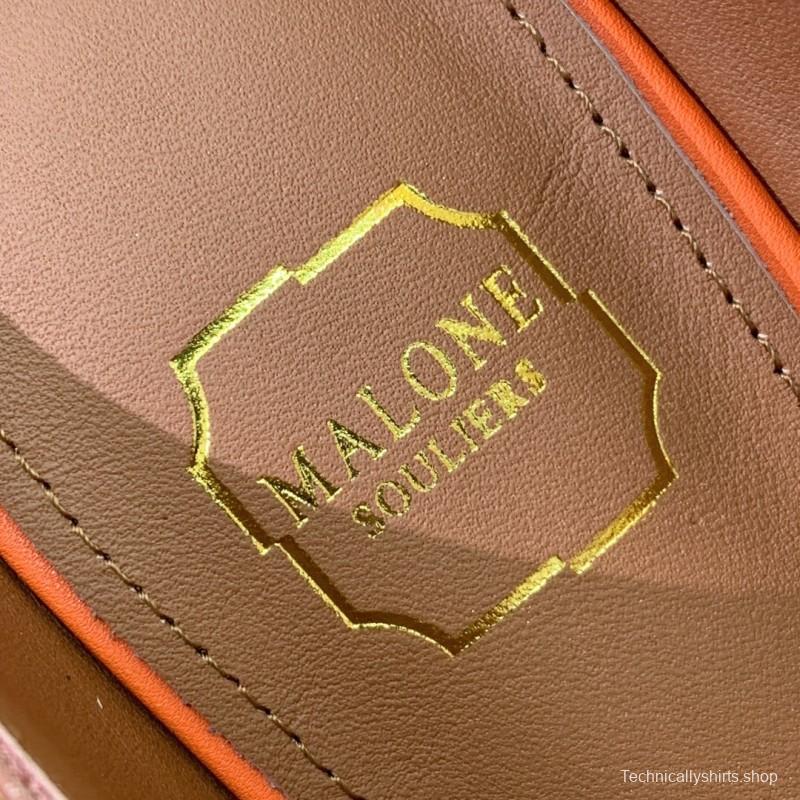 2025 Women Malone Souliers Brown Orange Leather Patent Leather Mid Heel Pumps