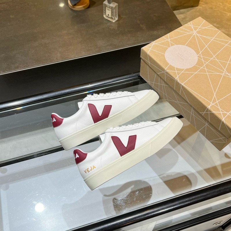 2025 Unisex VEJA White Burgundy Leather Canvas Sneakers MJ00240