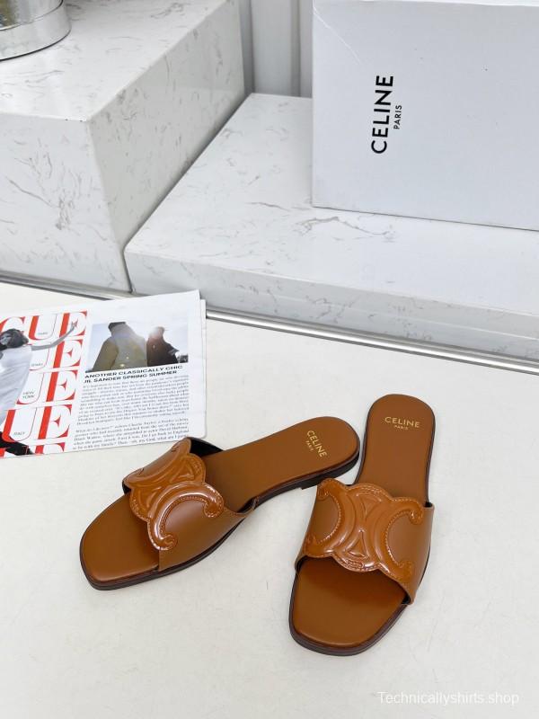 2025 Women CELINE Brown Leather Slippers LY00190