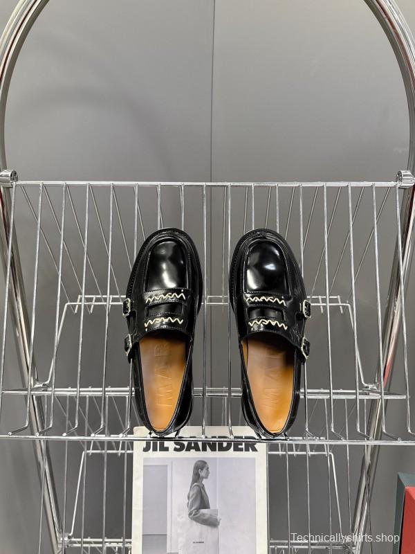 2025 Women Marni Black Leather Loafers KFY00320