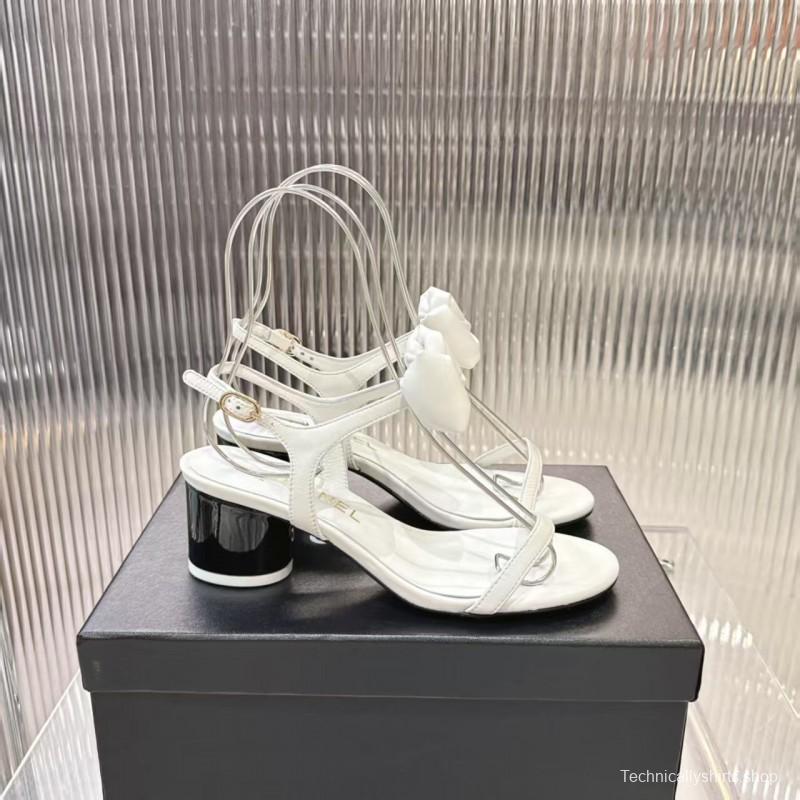 2025 Women Chanel White Leather Sandal Bow LY00260