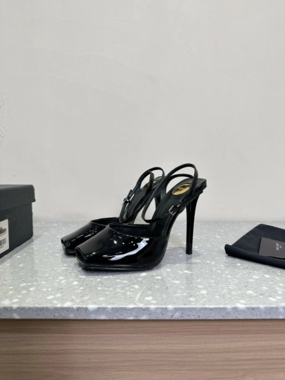 2025 Women Yves Saint Laurent Black Patent Leather Slingback High Heels KFY00290