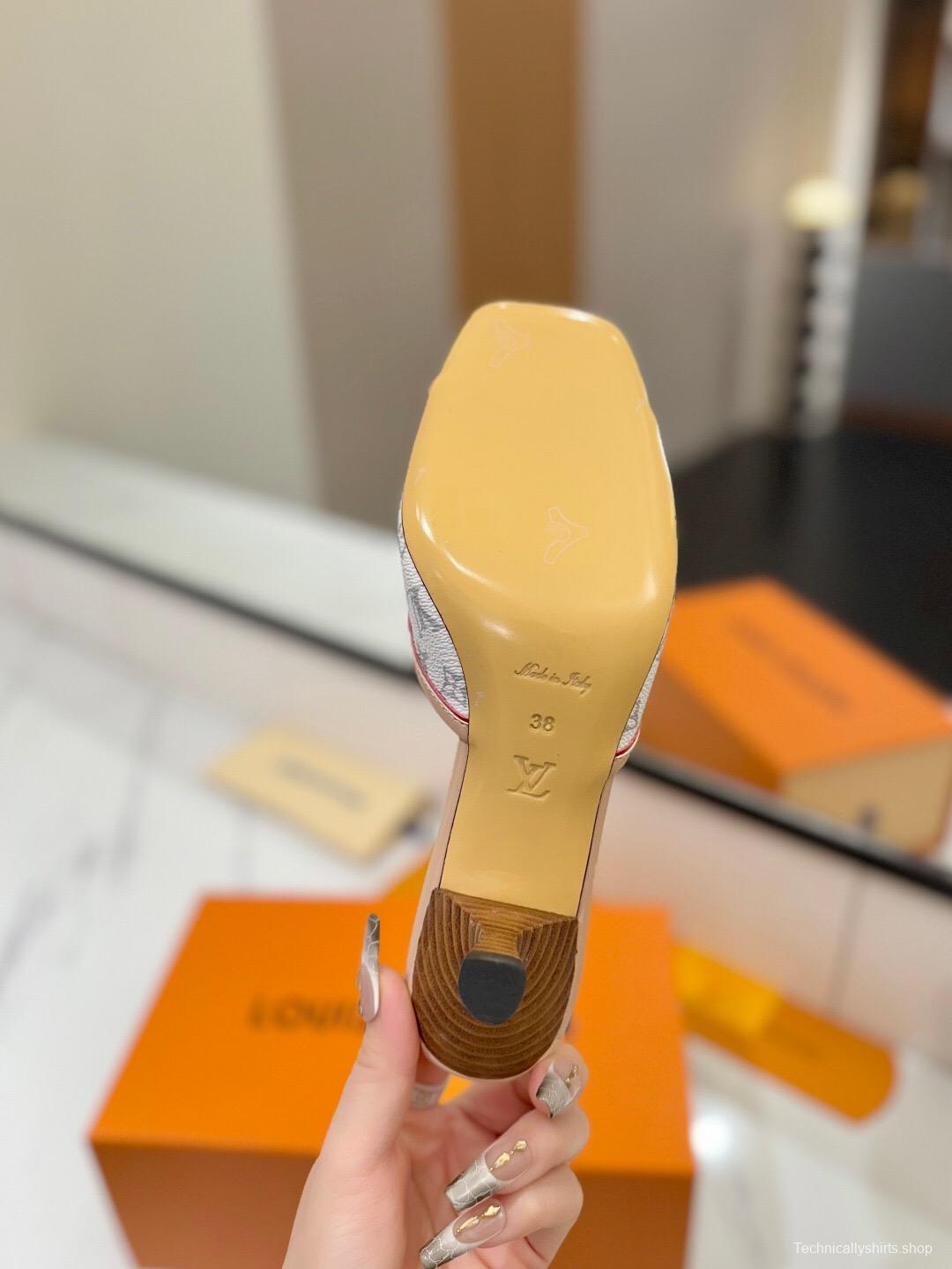 2025 Women Louis Vuitton White Pink Leather Canvas Sandals KFY00310