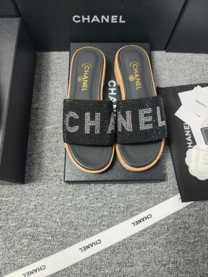 2025 Slippers Chanel Black Fabric Women Slippers