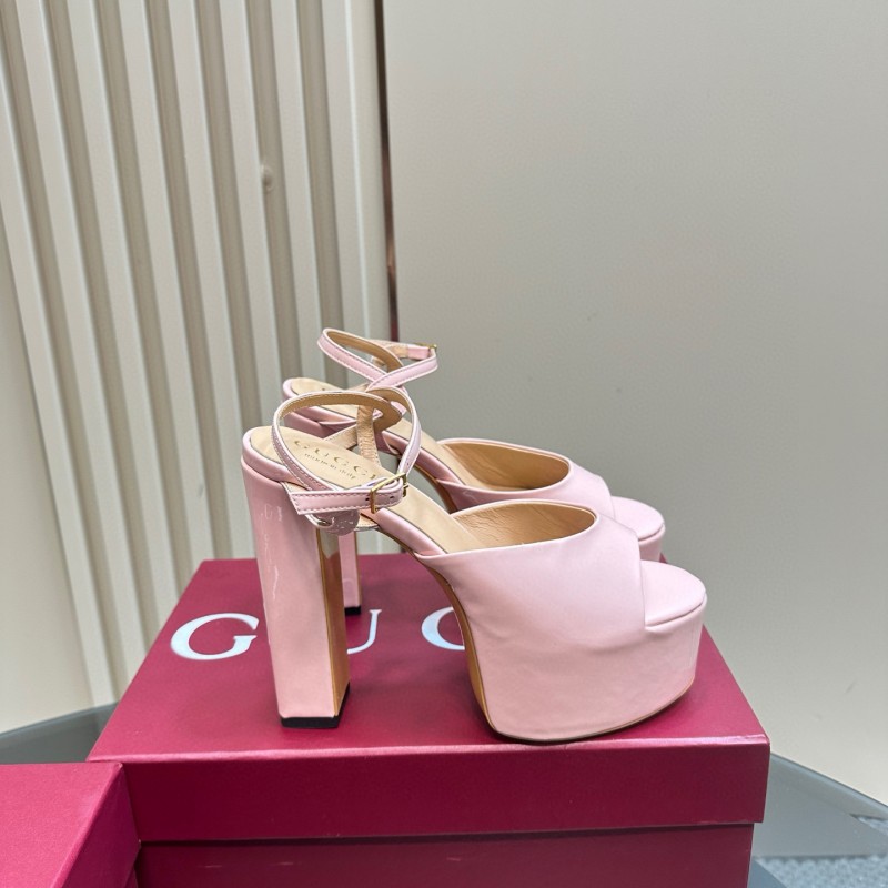 2024 Women Gucci Pink Leather Platform Sandals MJ00340