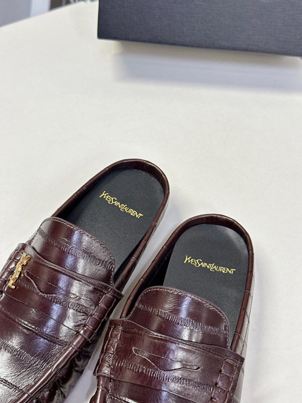2025 Women Yves Saint Laurent Dark Brown Leather Loafers